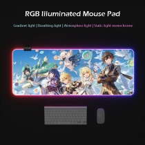 Eco-friendly 80x30cm Genshin Impact Luminous RGB LED Mouse Pad 4mm Thickness for Gaming Keyboard USB Anti-slip Rubber Base Desk Mat